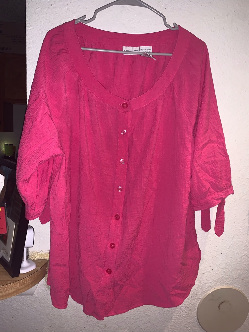 White Stag Fuchsia Button-Front Blouse with Tie Sleeves